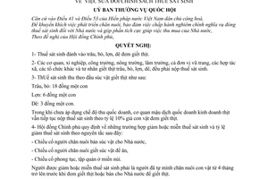 Nghị quyết 37-NQ-TVQH sửa đổi chính sách thuế sát sinh