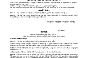 Quyết định 362-TVT-KT điều lệ quản lý định mức hao hụt vật tư