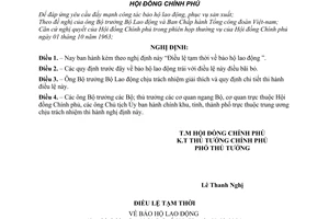 Nghị định 181-CP điều lệ tạm thời về bảo hộ lao động