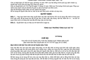 Quyết định 377-TVT-KT  chế độ thu hồi dầu thải và sử dụng dầu tái sinh