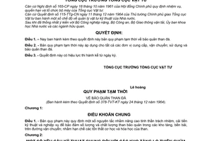 Quyết định 378-TVT-KT quy định tạm thời  bảo quản than đá