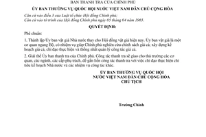 Quyết định 93-NQ-TVQH phê chuẩn việc thành lập Ủy ban vật giá Nhà nước và  giải thể Ủy ban thanh tra Chính phủ