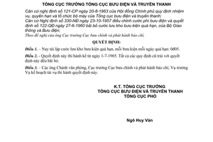 Quyết định 02-QĐ  thành lập cước lưu kho bưu kiện quá hạn