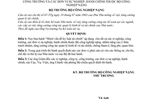 Quyết định 1092-BCNNg/TV 10 vấn đề kỷ luật tài chính cho xí nghiệp, công trường và đơn vị sự nghiệp, hành chính thuộc Bộ Công nghiệp nặng