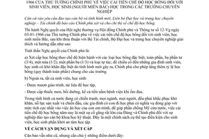Thông tư 30-TT/QLTN cải tiến chế độ học bổng sinh viên, học sinh miền Bắc trường chuyên nghiệp hướng dẫn Thông tư 12-Vg