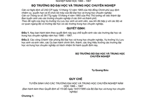 Quyết định 15-QĐ quy chế tuyển sinh vào các trường đại học trung học chuyên nghiệp năm học 1966 – 1967