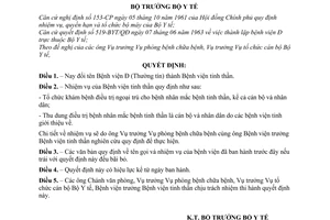 Quyết định 121-BYT/QĐ đổi tên bệnh viện Đ thành bệnh viện tinh thần