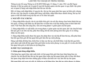 Thông tư 31-BNT/HQ thủ tục giám sát quản lý hàng xuất nhập khẩu thủ tục hải quan nội địa