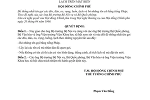 Quyết định 76-CP sửa đổi tên đèo miền núi tên các đảo, eo, vụng, luồng, lạch trên mặt biển