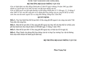 Quyết định 1190-QĐ thể lệ tạm thời thu cảng phí đối ngoại các cảng nước Việt Nam dân chủ cộng hòa