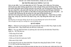 Quyết định 1237-PC sự đi lại các bè mảng  phương tiện vận tải trên kênh đào các tỉnh Thanh Hóa, Nghệ An, Hà Tĩnh