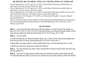 Quyết định 274-LB/TQD 8 biểu mẫu báo cáo thống kê định kỳ về thuế công thương nghiệp