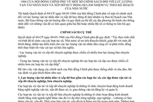 Thông tư 007-TT chính sách lực lượng vận tải nhân dân xếp dỡ huy động làm nhiệm vụ kế hoạch Nhà nước