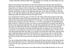 Thông tư 06-M/3 quy định tặng thưởng danh hiệu thi đua, tiêu chuẩn thi đua khen thưởng thi đua cơ sở cán bộ xã viên hợp tác xã tín dụng