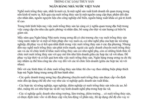 Chỉ thị 07-VP-N41 cho liên doanh hợp tác xã vay vốn nuôi trồng các loại thủy sản