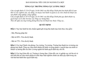 Quyết định 61-LT/QĐ 3 tiêu chuẩn ngành của bột