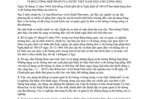 Chỉ thị 87-TTg/VG thi hành Nghị định 186-CP bảng đơn vị đo lường hợp pháp Việt Nam dân chủ cộng hòa