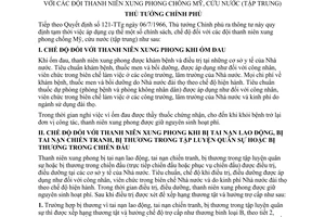 Thông tư 26-TTg/CN quy định tạm thời áp dụng chế độ đội thanh niên xung phong chống Mỹ, cứu nước