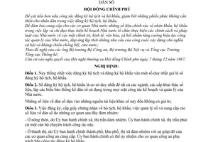 Nghị dịnh 32-CP thống nhất công tác đăng ký hộ tịch, hộ khẩu và thống kê dân số