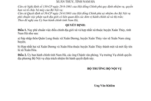 Quyết định 89-NV phê chuẩn việc điều chỉnh địa giới xã hợp nhất xã thuộc huyện Xuân Thủy,Nam Hà