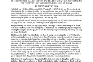 Thông tư 16-VH/TT sửa đổi nguyên tắc trả tiền nhuận bút tác phẩm văn học, nghệ thuật, khoa học, kỹ thuật hướng dẫn Nghị định Chính phủ 168-CP