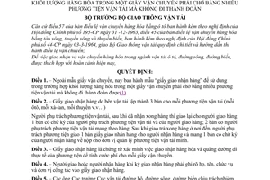 Quyết định 743-QĐ/PC mẫu “giấy giao nhận hàng” trong trường hợp khối lượng hàng hóa trong 1 giấy vận chuyển phải chở bằng nhiều phương tiện vận tải