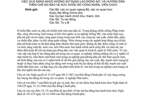 Thông tư liên bộ 05-TT/LB quy định công việc yếu tố độc hại công việc quá nặng nhọc không sử dụng lao động nữ bảo vệ sức khỏe nữ công nhân, viên chức