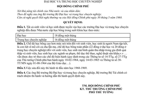 Quyết định 104-CP sửa đổi chế độ học bổng của sinh viên, học sinh các trường đại học và trung học chuyên nghiệp