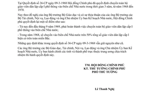 Quyết định 131-CP chuyển giáo viên dân lập cấp I vào biên chế Nhà nước