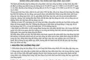 Thông tư 18-TL/TT hướng dẫn chế độ phụ cấp lưu động công nhân viên công tác khảo sát địa hình, địa chất