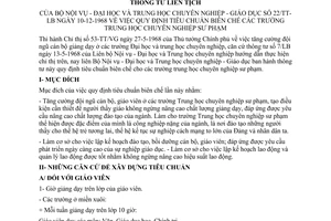 Thông tư liên tịch 22-LB/TT quy định tiêu chuẩn biên chế trường Trung học chuyên nghiệp sư phạm