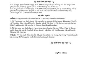 Quyết định 26-NV  phê chuẩn việc thành lập xã mới thuộc tỉnh Hà tĩnh