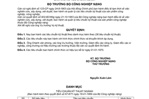 Quyết định 67-KT1 38 tiêu chuẩn ngành