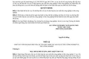 Quyết định 232-VP thể lệ cho vay dài hạn các tổ chức hợp tác sản xuất tiểu công nghiệp và thủ công nghiệp