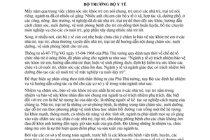 Chỉ thị 21-BYT/CT bảo vệ sức khỏe trẻ em nhà trẻ, trại trẻ