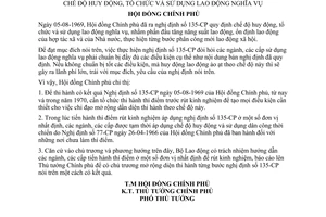 Chỉ thị 183-CP hướng dẫn thi hành Nghị định 135-CP chế độ huy động, tổ chức sử dụng lao động nghĩa vụ