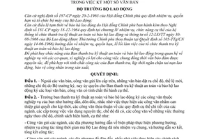 Quyết định  283-LĐ/QĐ ủy quyền Ban thanh tra kỹ thuật an toàn  bảo hộ lao động trong việc ký văn bản