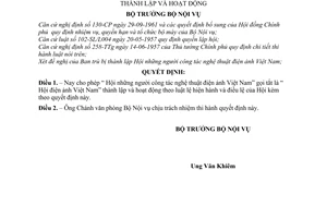 Quyết định 35-NV cho phép Hội những người công tác nghệ thuật điện ảnh Việt Nam thành lập hoạt động