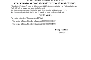 Nghị quyết 886-NQ/TVQH phê chuẩn ngân sách năm 1970