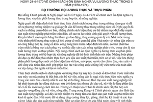 Thông tư 40-LTTP/LTNT chính sách ổn định nghĩa vụ lương thực trong 5 năm 1970-1974 hướng dẫn Nghị quyết 84-CP