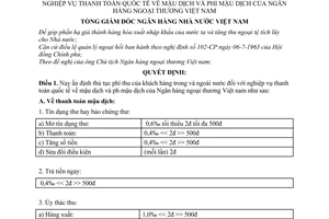 Quyết định26-QĐ  ấn định thủ tục phí thu khách hàng trong,ngoài nước đối với nghiệp vụ thanh toán quốc tế về mậu dịch và phi mậu dịch