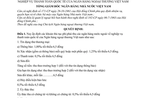 Quyết định27-QĐ ấn định khoản thủ tục phí phải thu ngân hàng nước ngoài về nghiệp vụ thanh toán quốc tế Ngân hàng ngoại thương Việt Nam