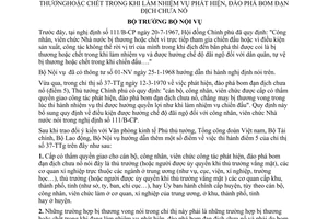 Thông tư 08-NV hướng dẫn chế độ cán bộ, công nhân, viên chức bị thương chết làm nhiệm vụ phát hiện, đào phá bom đạn địch chưa nổ