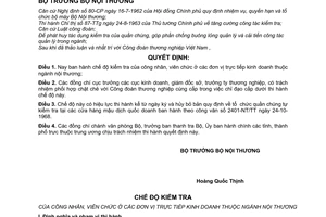 Quyết định 615-QĐ/NT chế độ kiểm tra công nhân, viên chức các đơn vị trực tiếp kinh doanh thuộc ngành Nội thương