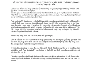 Nghị quyết thi hành Pháp lệnh quy định cấm nấu rượu trái phép trong khu tự trị Việt Bắc