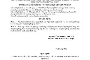 Quyết định 2451-QĐ quy định tuyển sinh vào các trường, lớp đại học và trung học chuyên nghiệp tại chức