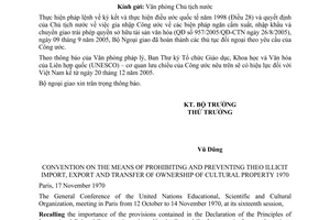 Công văn 2983/CV-NG-LPQT thông báo ngày Công ước về các biện pháp ngăn cấm xuất, nhập khẩu và chuyển giao trái phép quyền