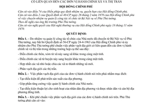 Quyết định 214-CP ủy nhiệm cho Phủ Thủ tướng phê chuẩn việc phân vạch địa giới có liên quan đến các đơn vị hành chính xã và thị trấn