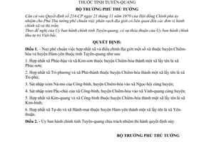 Quyết định 82-BT hợp nhất một số xã thuộc huyện Chiêm hóa và huyện Hàm yên tỉnh Tuyên Quang