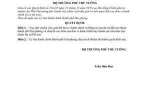 Quyết định 83-BT giải thể xã Bằng la thuộc thị xã Đồ sơn thành phố Hải phòng